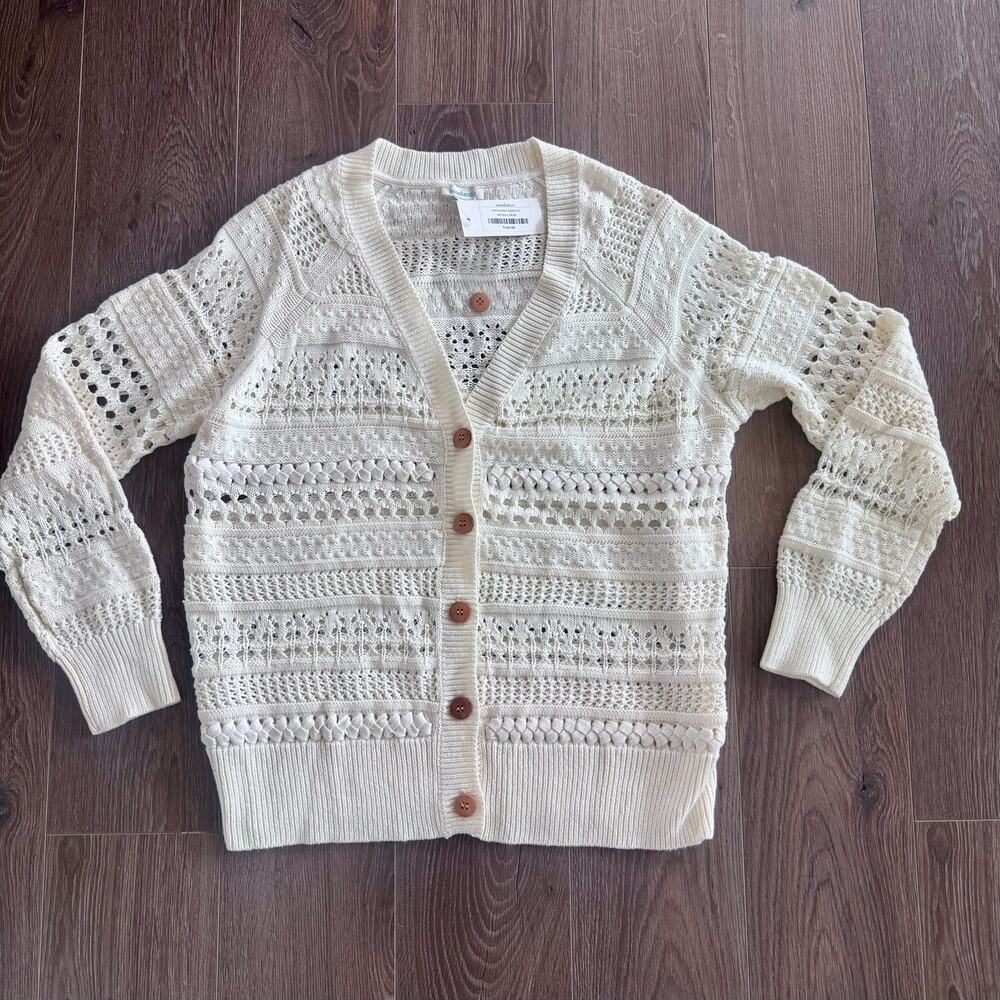 Sundance Travelers Cardigan Sweater Cottagecore Boho Crochet Women Large Cream